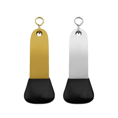 Big Rectangle Aluminium Hotel Key Tags Silver and Gold With Rounded Top and Black Rubber Cap And Matching S-hook Fasteners 115x30mm