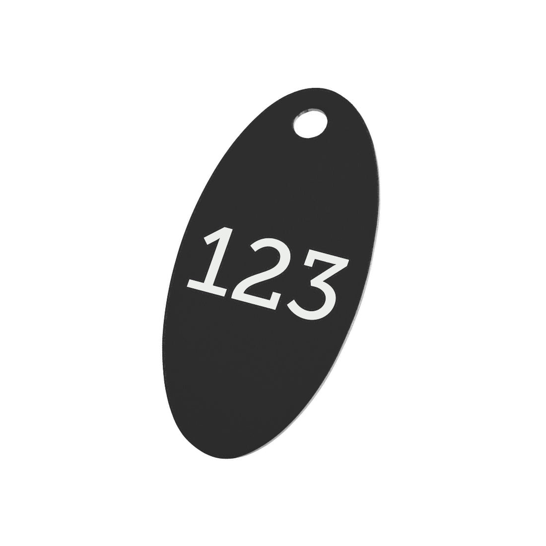 Black Oval Anodised Aluminium Number Tags With One Hole 50x25mm 
