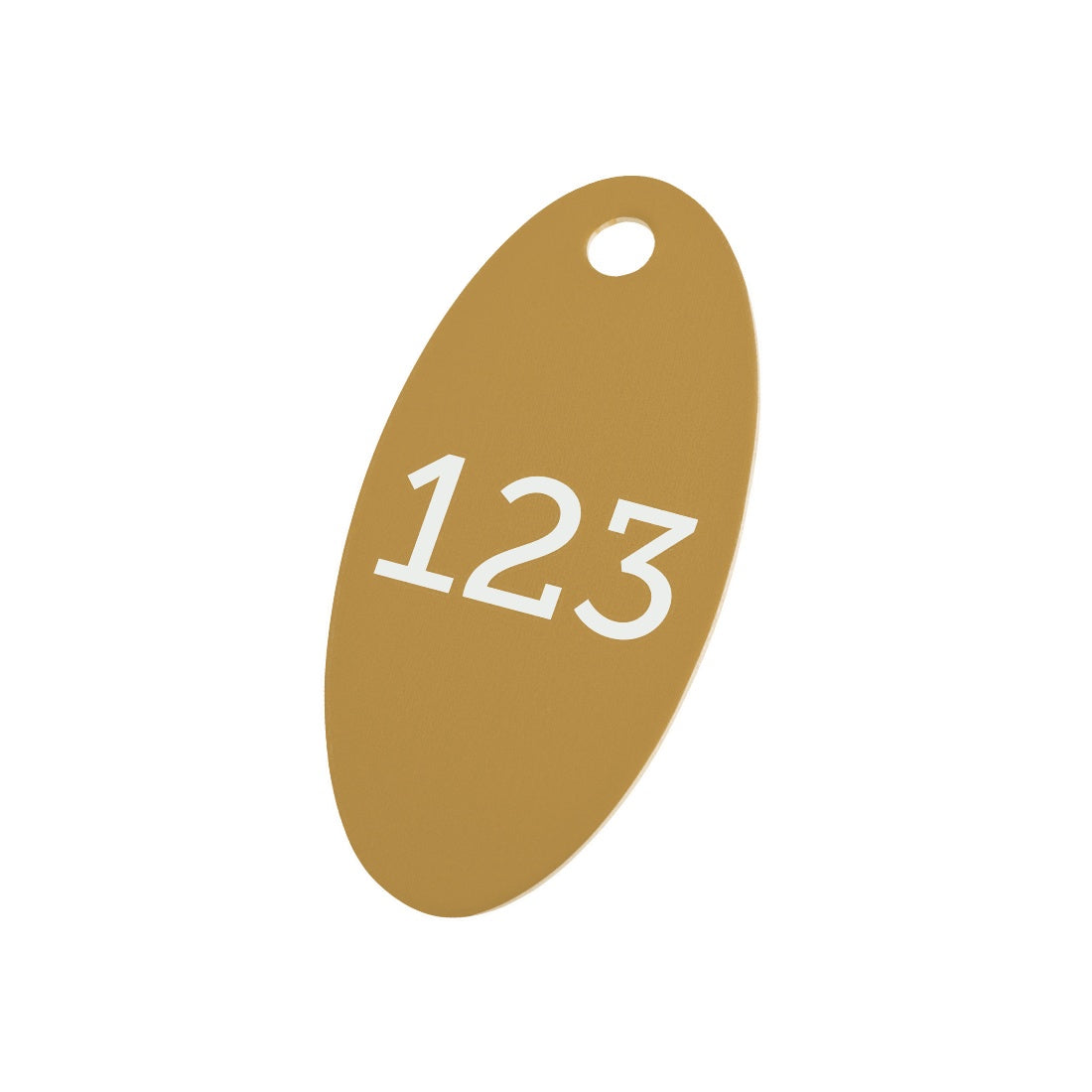 Gold Oval Anodised Aluminium Number Tags With One Hole 50x25mm 