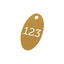 Gold Oval Aluminium Number Tags 40x24mm With Custom Engraving and One Mounting/Hanging Hole.