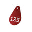 Red Teardrop Shaped Coloured Aluminium Number Tags 29x45mm