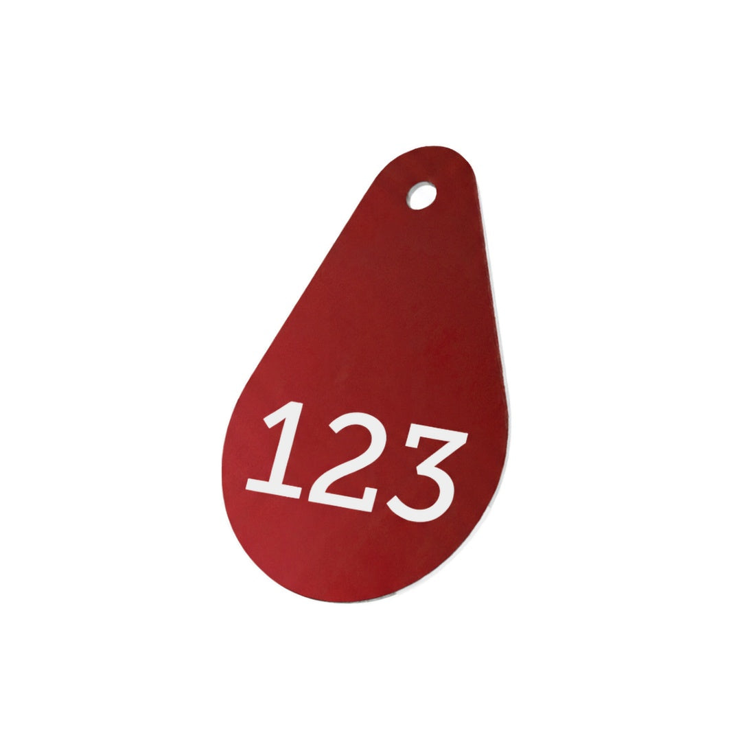 Red Teardrop Shaped Coloured Aluminium Number Tags 29x45mm