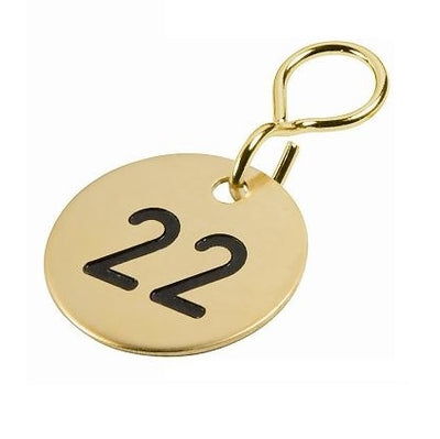 Round Brushed Brass Key Tags With Coloured Number Engraving