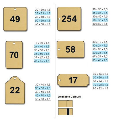 Various Rectangle & Square Shaped Brass Key Tags With CNC Number Engraving