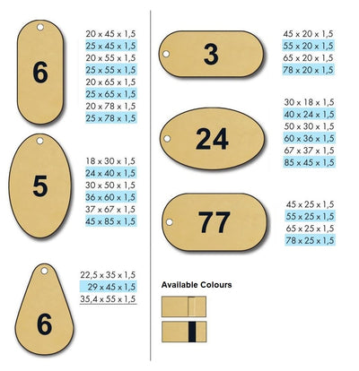 Various Oval Shaped Brass Key Tags With CNC Number Engraving