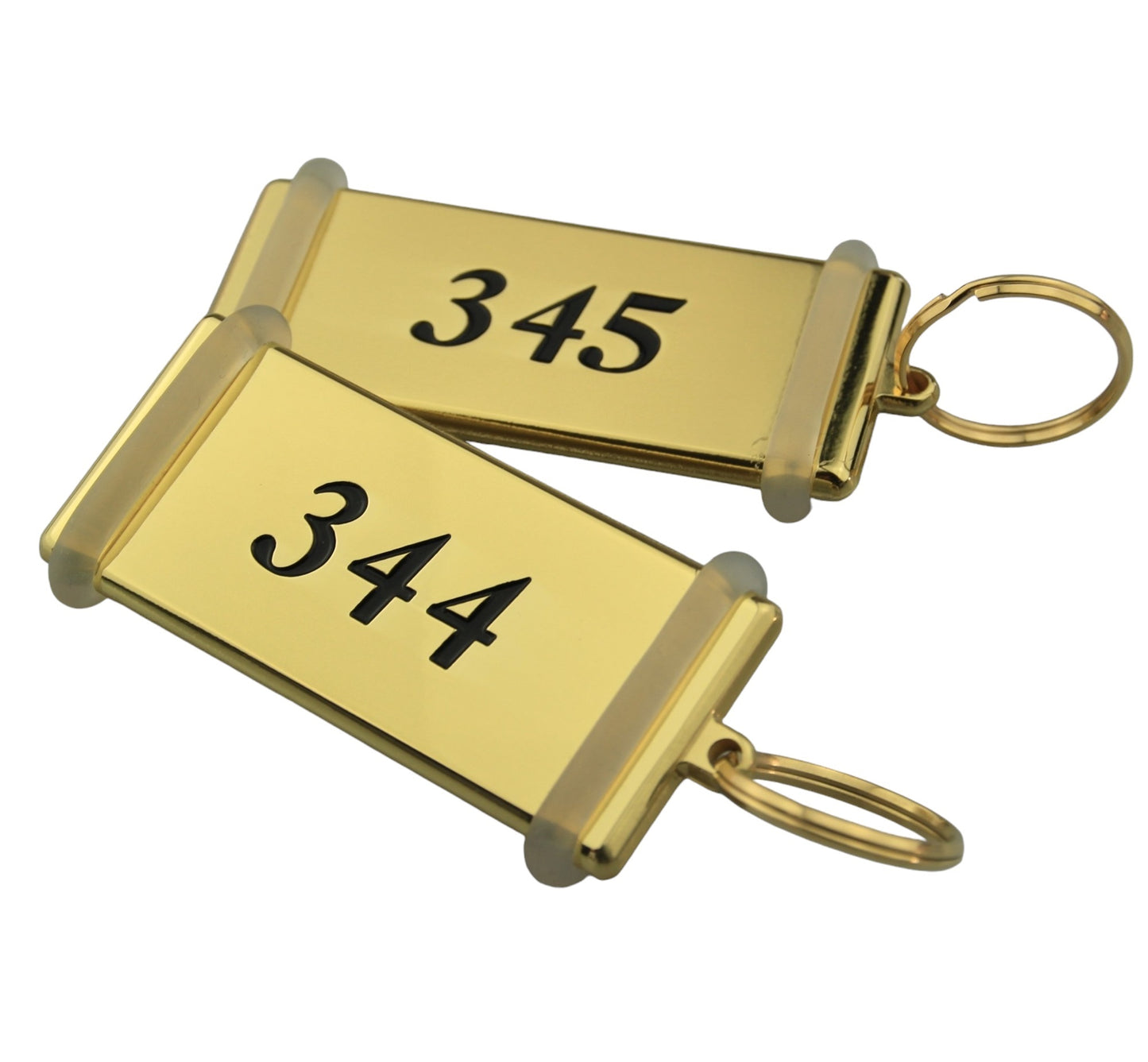 Rectangle Gold Brass Hotel Key Tags With Custom Engraving and Rubber Ring