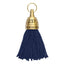 Gold Brass Key Tag With Dark Blue Fabric Tassel With Custom Engraving
