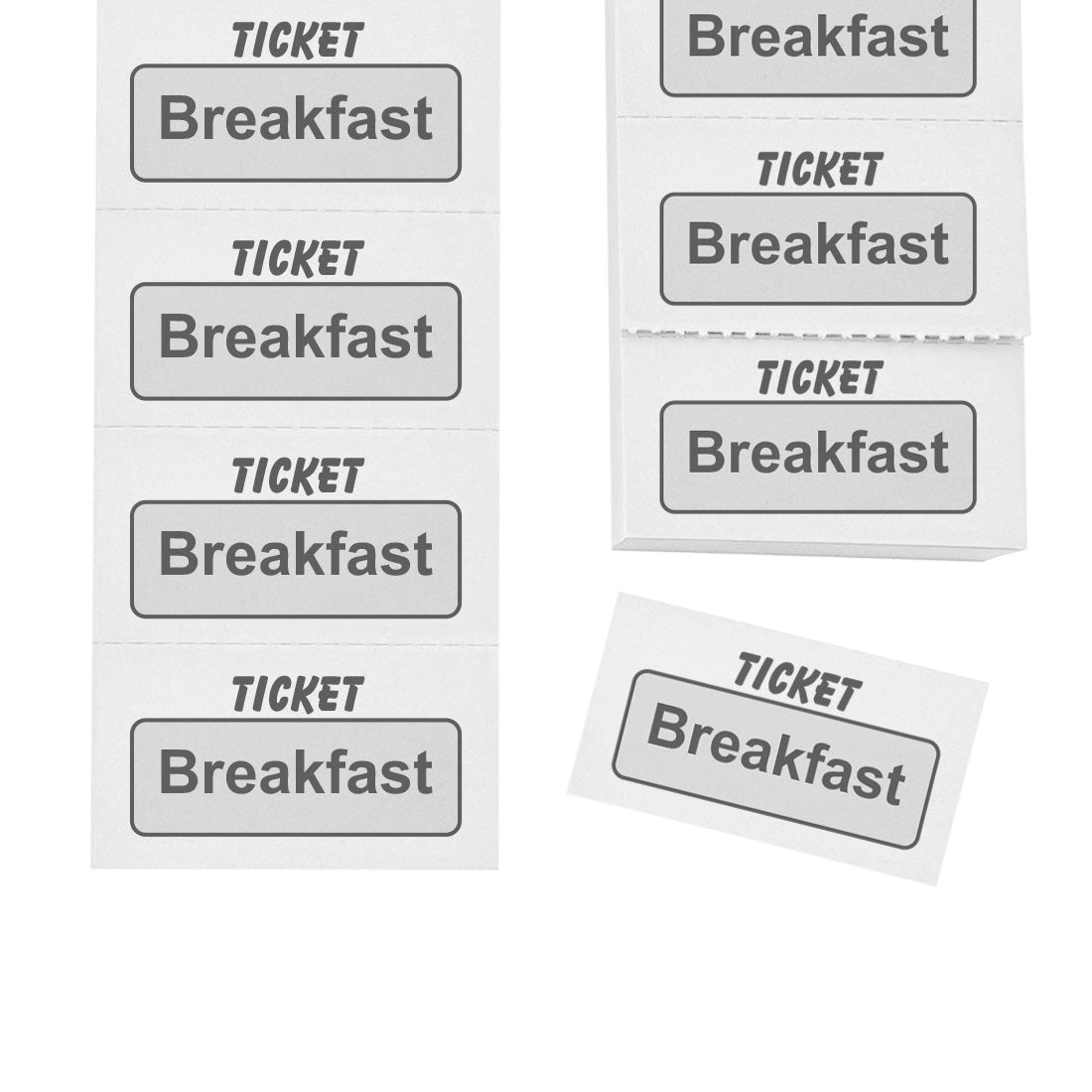 Breakfast Redemption Tickets On Strips With Paper With Light Grey Print Perforated Tickets