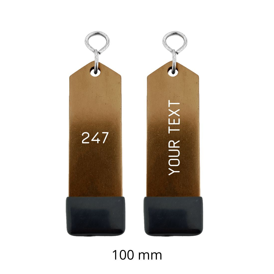 Bronze Aluminium Hotel Key Tag 'Amerique' With Black Rubber Cap And Custom Engraving 100mm