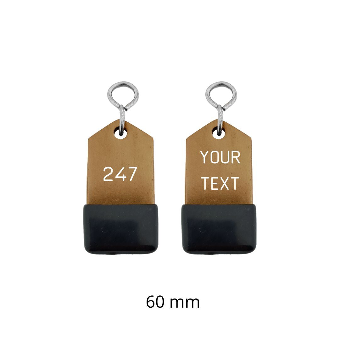 Bronze Aluminium Hotel Key Tag 'Amerique' With Black Rubber Cap And Custom Engraving 60mm