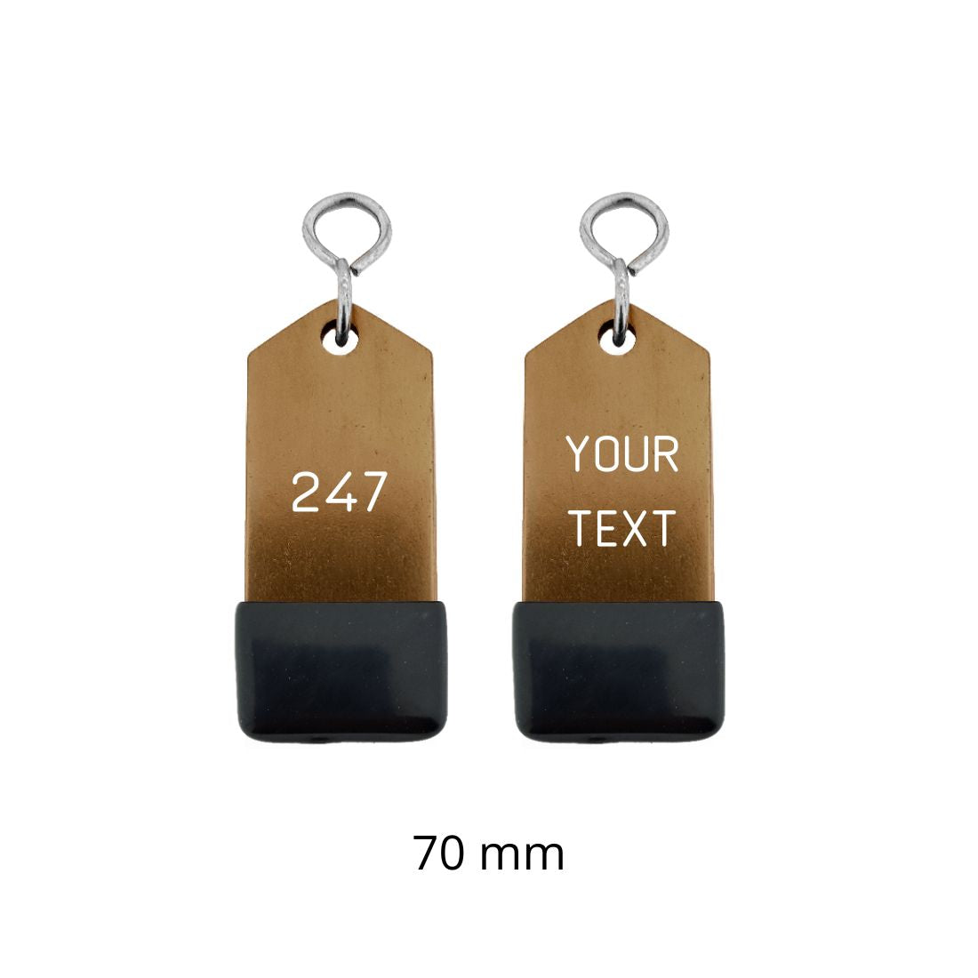 Bronze Aluminium Hotel Key Tag 'Amerique' With Black Rubber Cap And Custom Engraving 70mm
