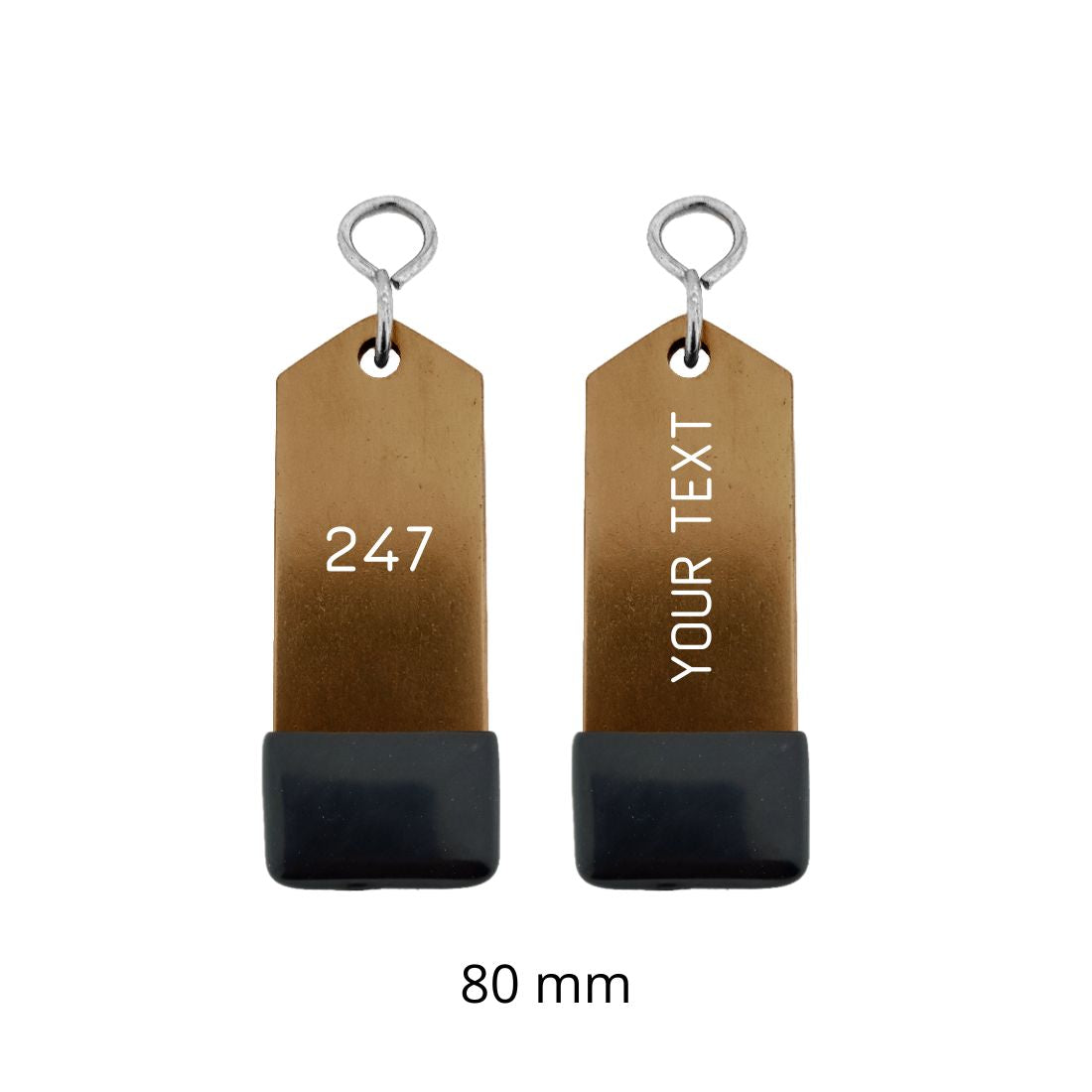 Bronze Aluminium Hotel Key Tag 'Amerique' With Black Rubber Cap And Custom Engraving 80mm