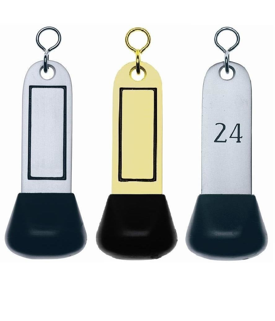 Rounded Rectangle Aluminium Hotel Key Tags with Custom Engraving and Rubber Cap