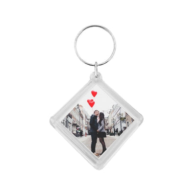 Custom Printed Acrylic Photo Frame Key Tag Diamond Shaped 48x48mm