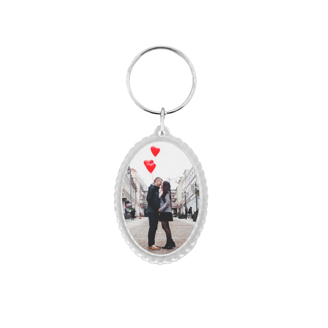 Personalised Acrylic Photo Frame Key Tag Ribbed Oval 