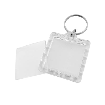 Clear Acrylic Photo Frame Key Tags Square Shape With Ribbed Frame Borders