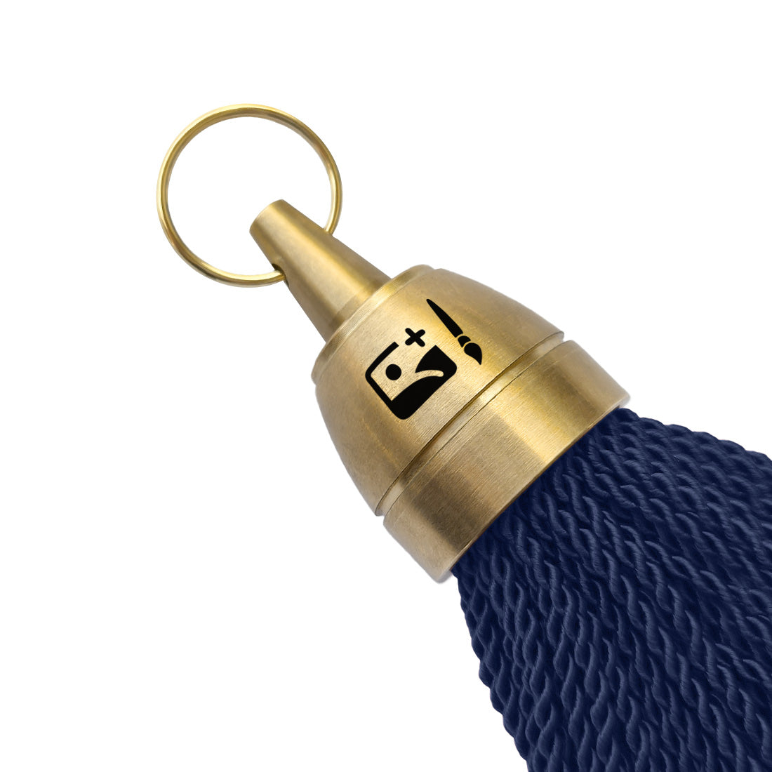 Close Up Brass Hotel Key Tags With Dark Blue Tassel Blank With Logo Engraving