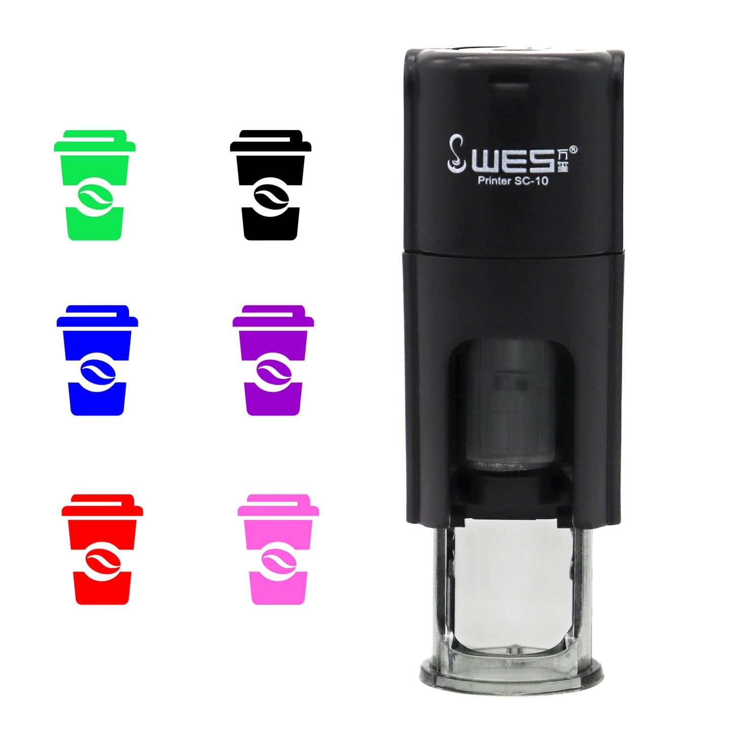 Self Inking Coffee Take Away Cup Stamp In 6 Different Ink Colours