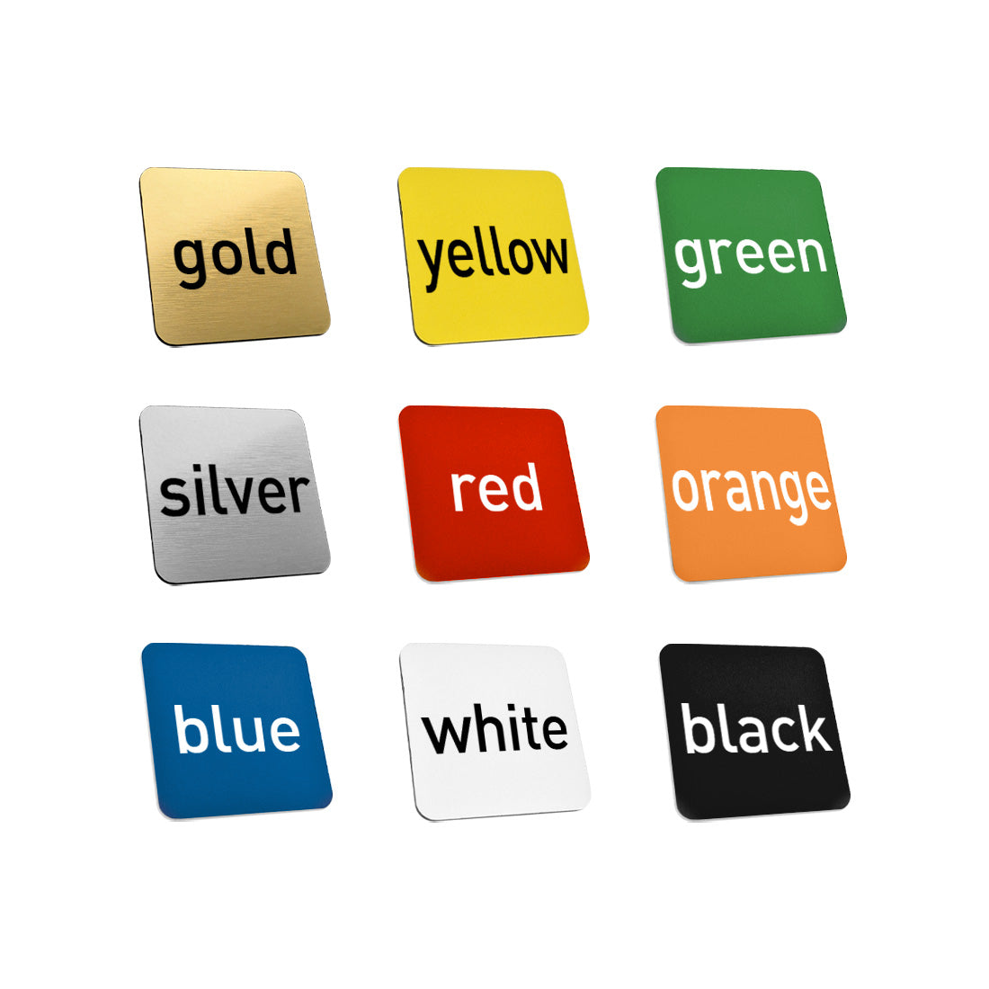 Colour swatches labeled with their names on a white background