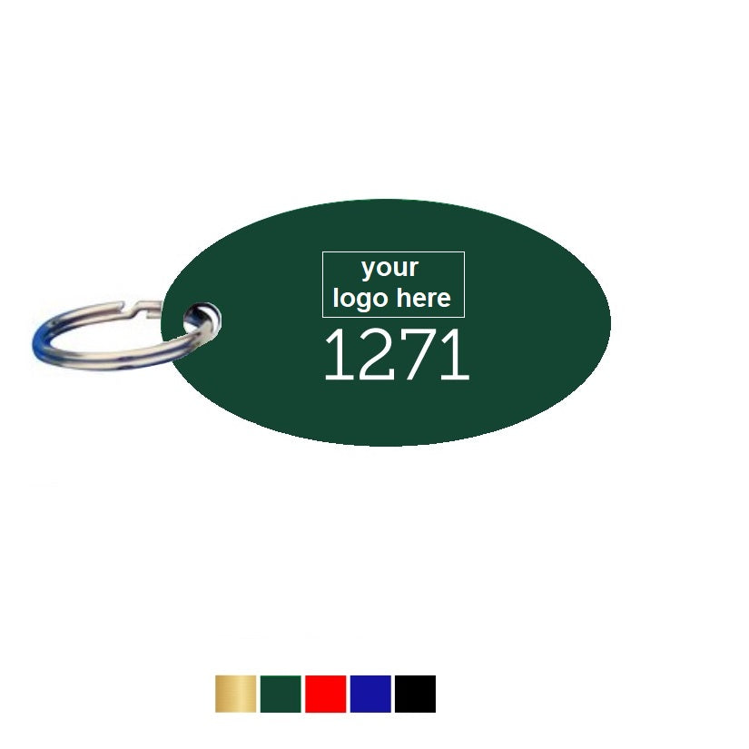 Oval Matt Coloured Aluminium Key Tags With Logo and Number Engraving Horizontal