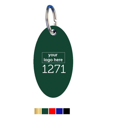 Oval Matt Coloured Aluminium Key Tags With Logo and Number Engraving Vertical