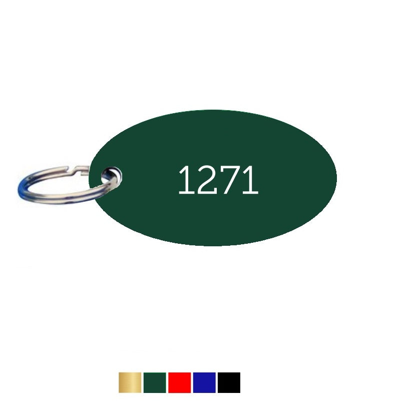 Oval Matt Coloured Aluminium Key Tags With Number Engraving Horizontal