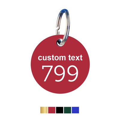 Round Coloured Aluminium Key Tags With Text and Number Engraving