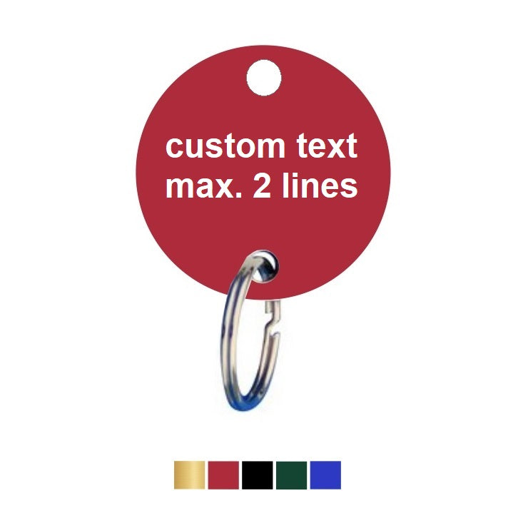 Round Coloured Aluminium Key Tags With Up To Two Lines Text/Number Engraving and Hanging Hole