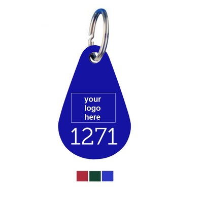 Teardrop Coloured Aluminium Key Tags With Logo and Number Engraving