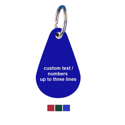 Teardrop Coloured Aluminium Key Tags With Up To Three Lines Text/Number Engraving