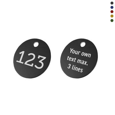 Coloured Round Aluminium Number and Text Tags with Two-Sided Engraving and One Hole