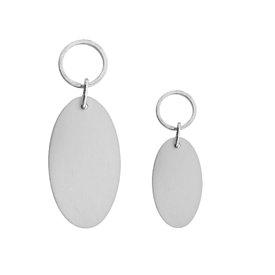 Oval Silver Aluminium Key Tags With Matching Silver Key Ring In Two Sizes Model Victor