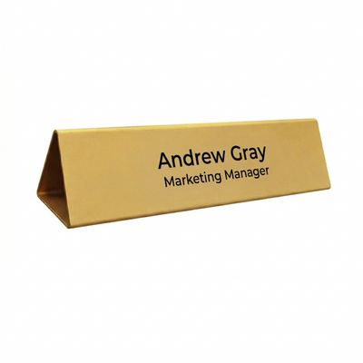 Gold Aluminium Desk Name Plate 200x55mm