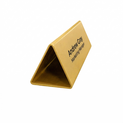 Gold Aluminium Desk Name Plate 200x55mm Triangle A-Frame