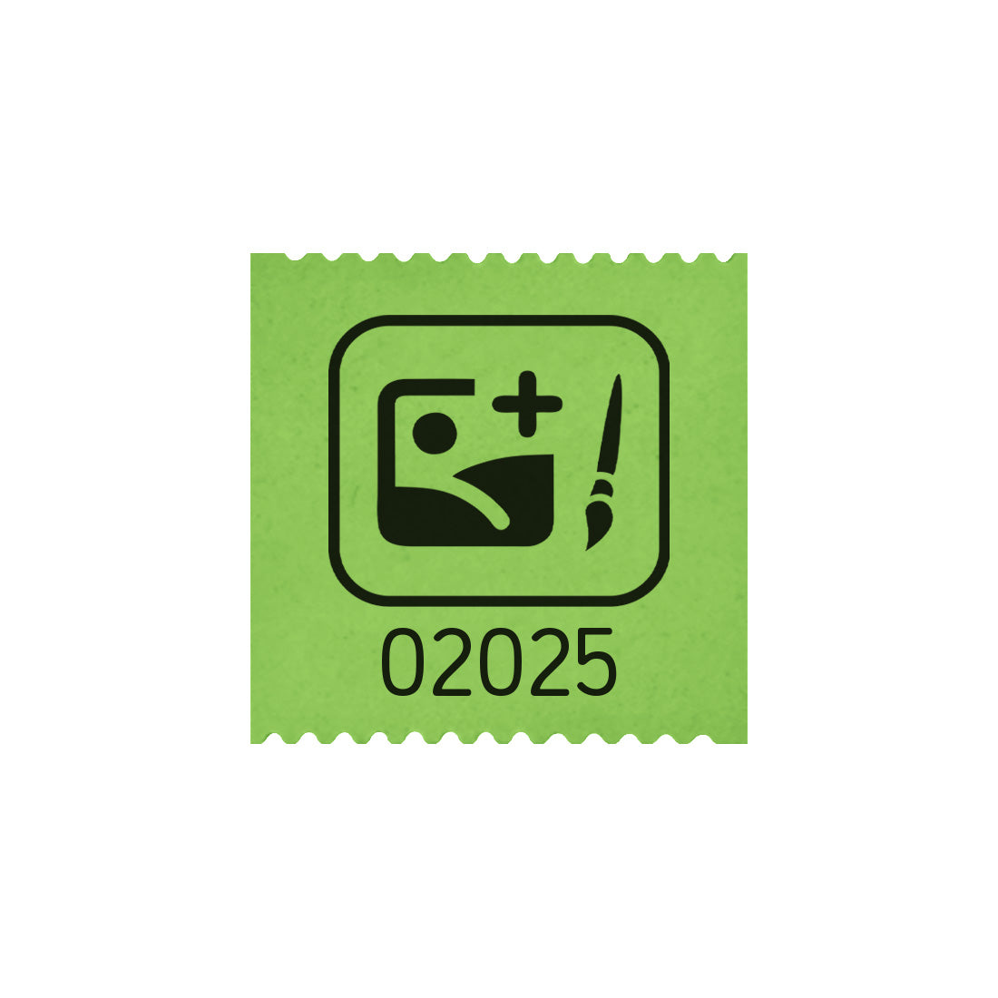 Custom printed roll tickets on green paper with black ink, showing one 30x30mm ticket with a custom design and number.