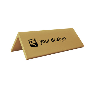 Gold Aluminium Table Sign With A Roof-shaped design and Custom Black Engraving 100x40mm