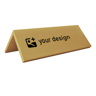 Gold Metal Table Sign With Custom Engraving In Black Colour 120x50mm Roof-shape or A-frame Design 