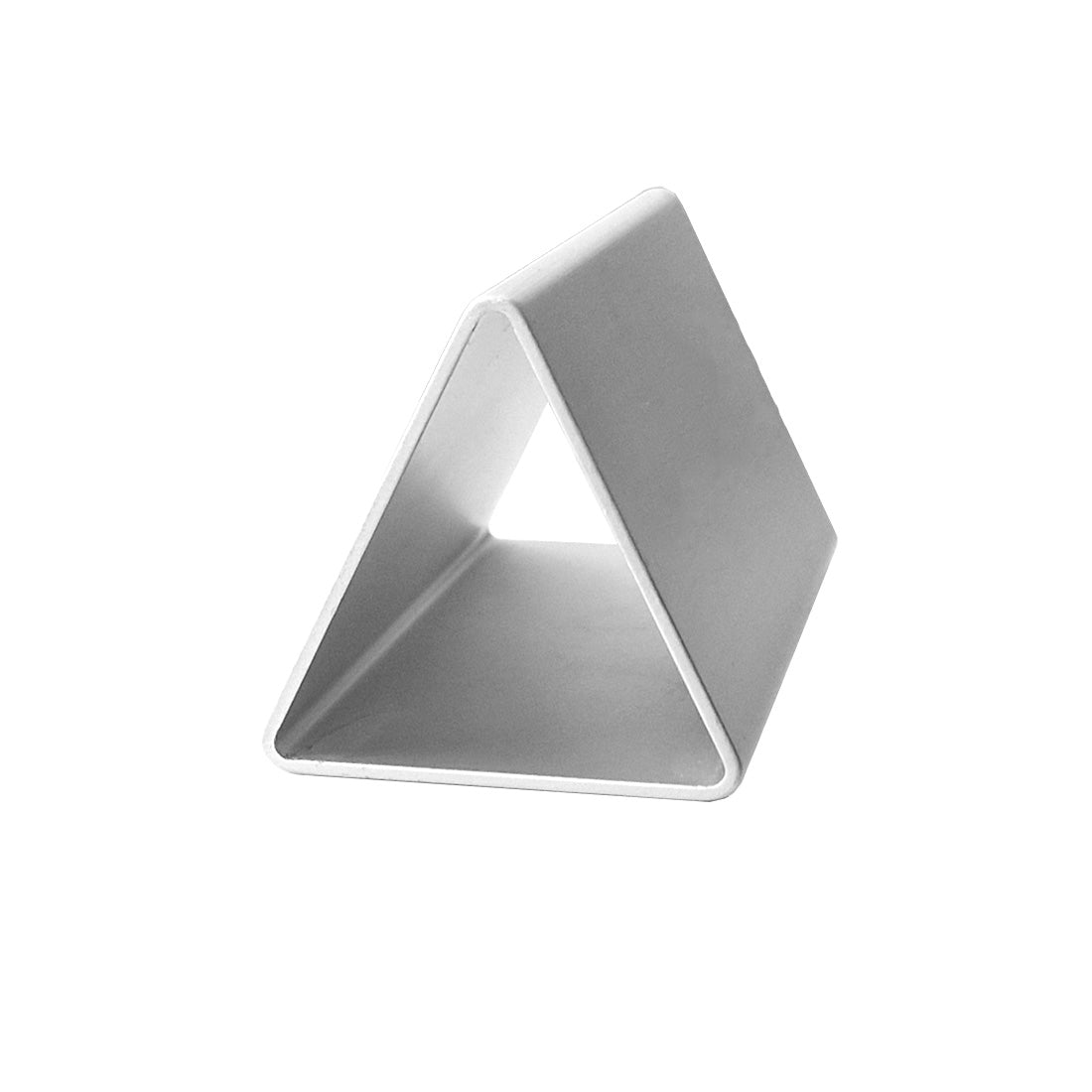 Silver Aluminium Table Sign With Black Custom Laser Engraving Triangle Design Frame Side View 100x55mm