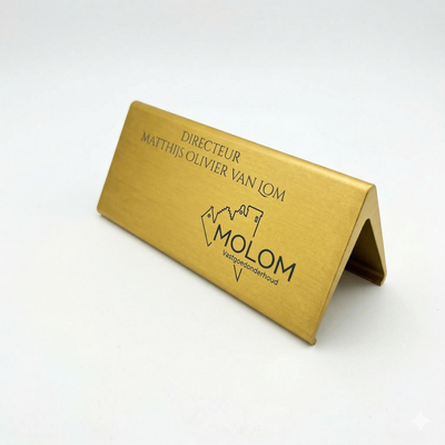 Gold Metal Table or Desk Sign with Custom Engraving 120x55mm