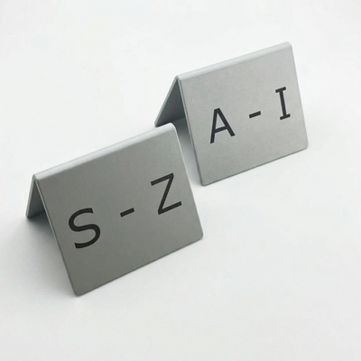 Aluminium A-frame Table Markers With Custom Black Laser Engraving 60x50mm