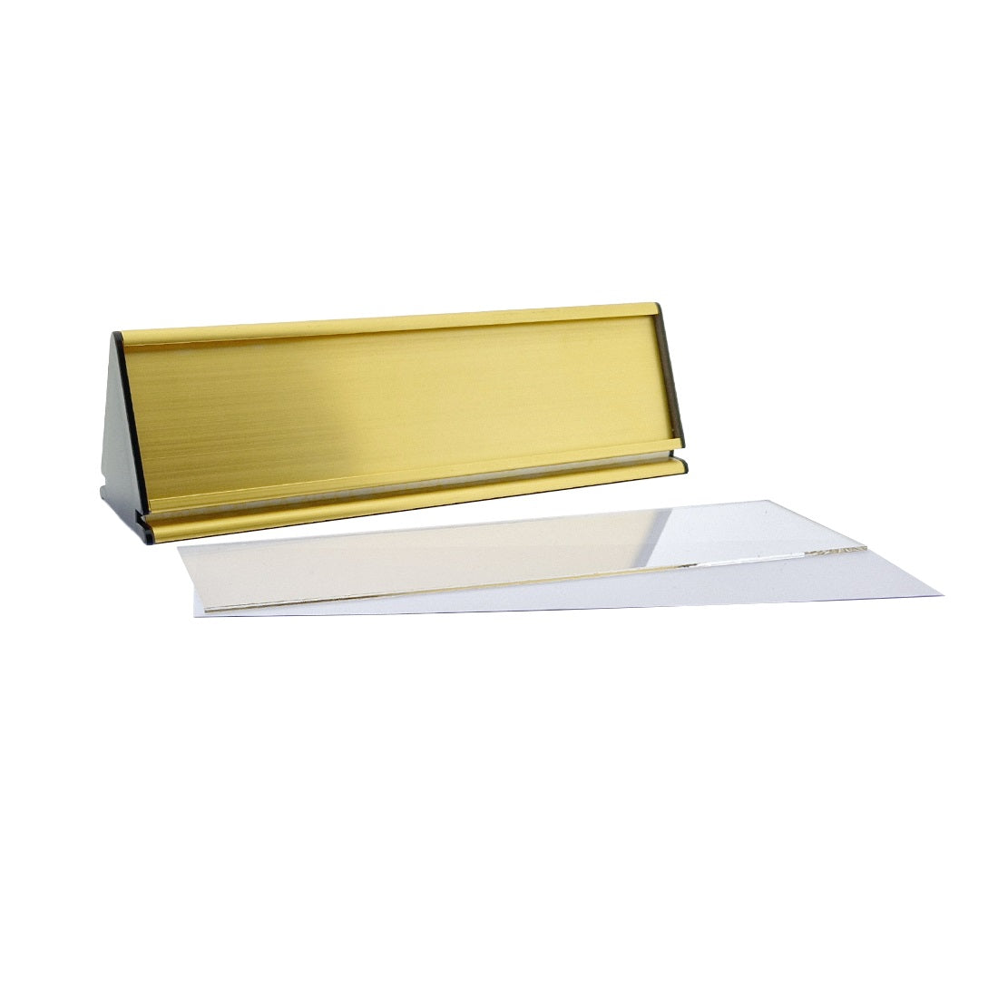 A-Frame Desk Name Plate With Paper Insert 245x77mm - Gold Aluminium