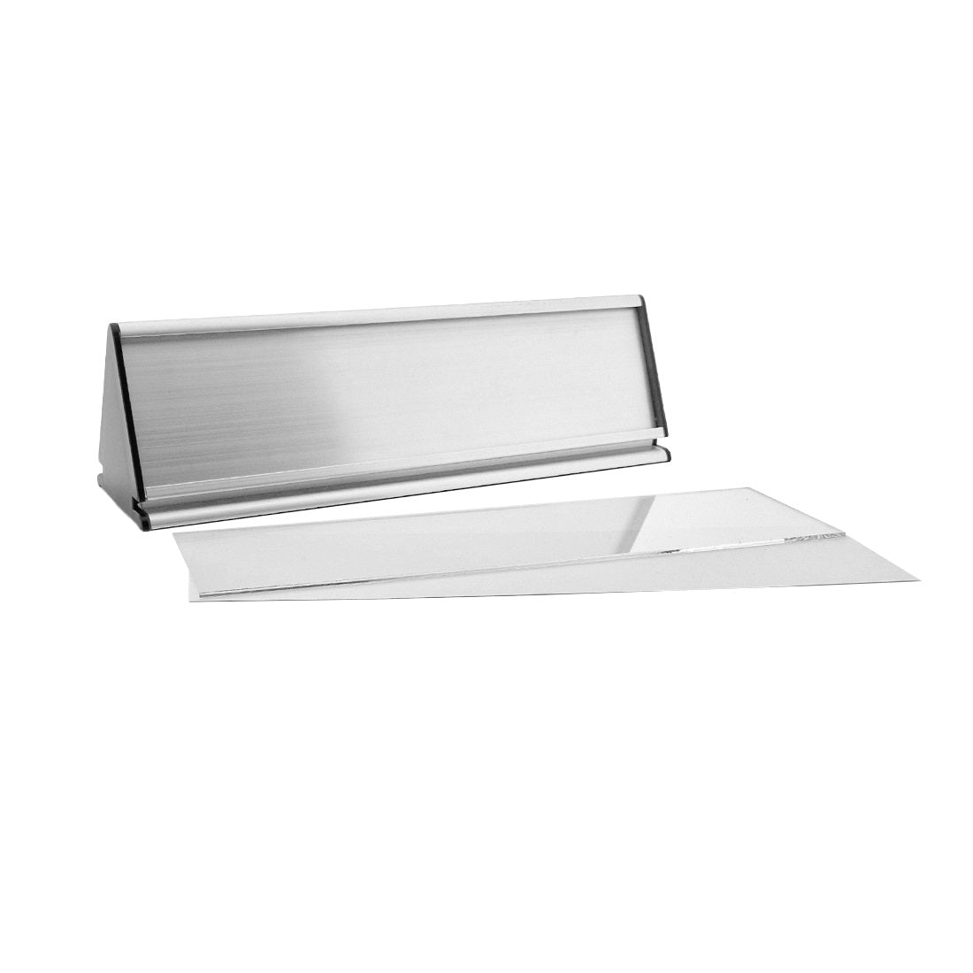 A-Frame Desk Name Plate With Paper Insert 245x77mm - Silver Aluminium