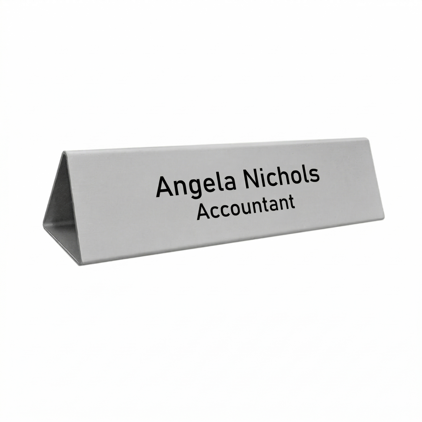 Desk Name Plate Silver Aluminium 200x55mm Front View