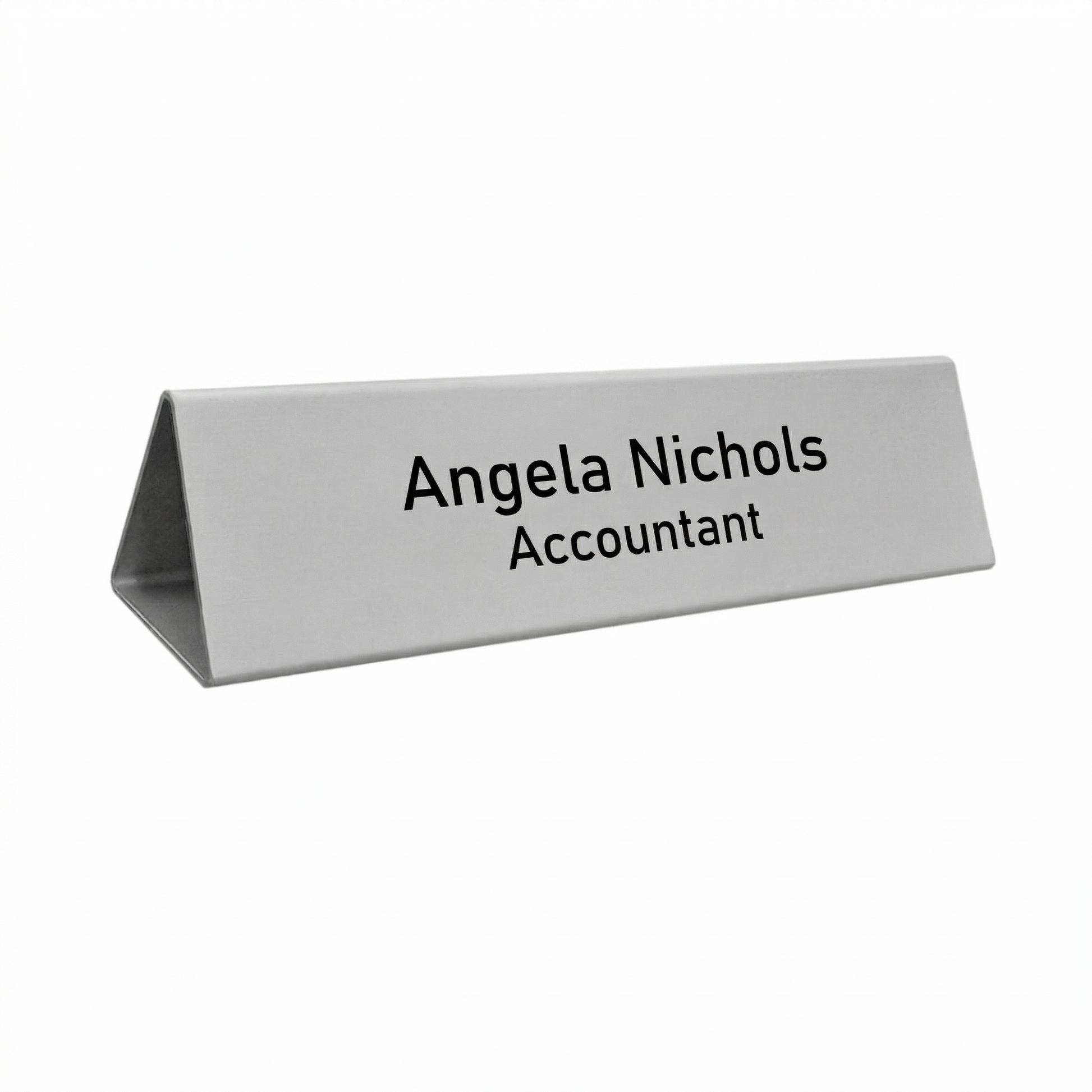 Desk Name Plate Silver Aluminium 200x55mm Front View