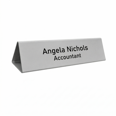 Desk Name Plate Silver Aluminium 200x55mm Front View