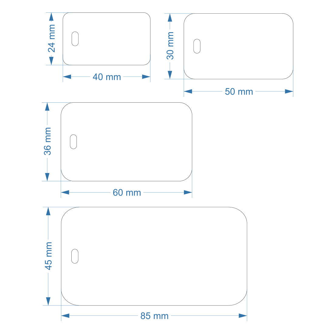 Size Option For Acrylic Number Tags With Slotted Hole On The Left