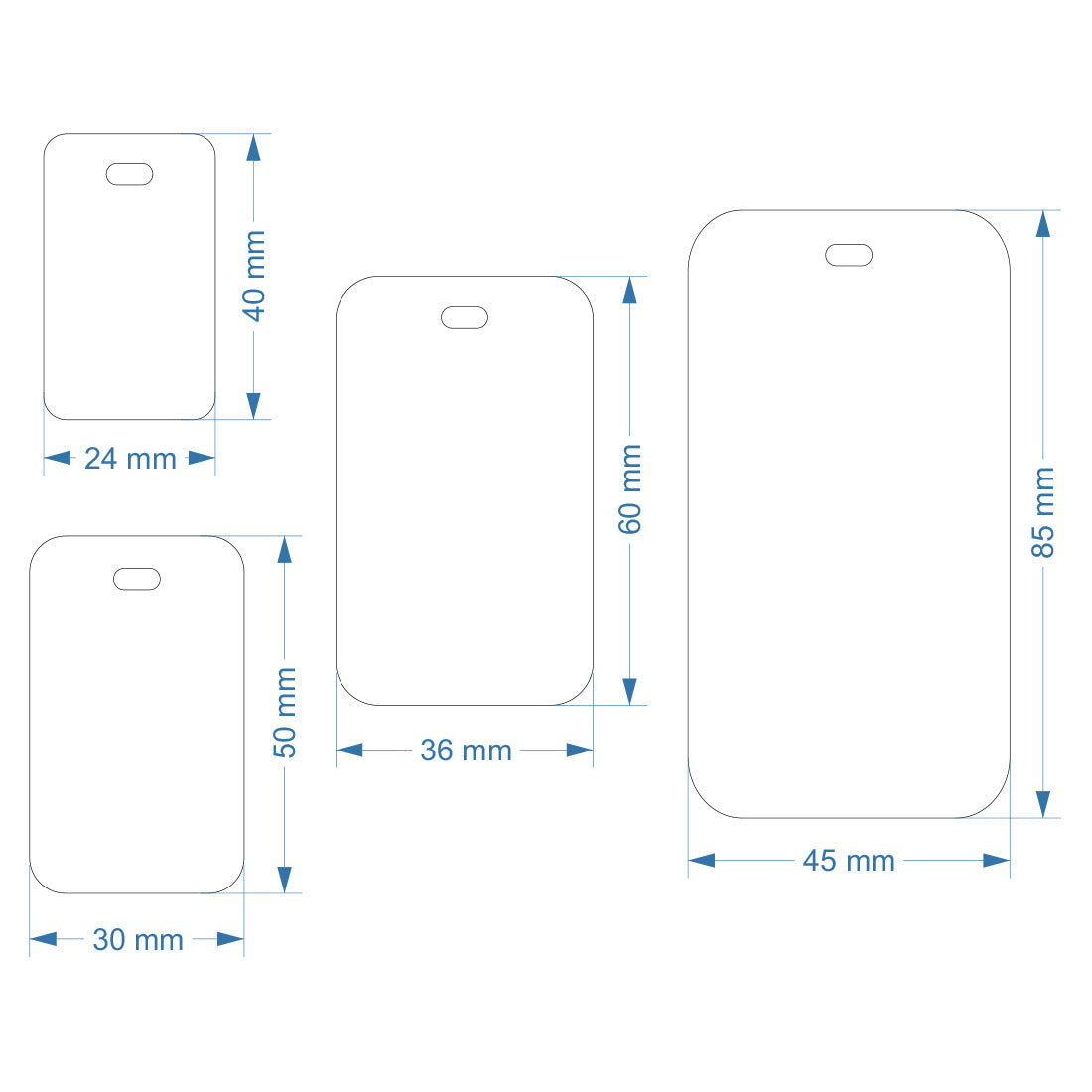 Dimensions Card Rounded Rectangle Acrylic Number Labels With Slotted Hole At The Top