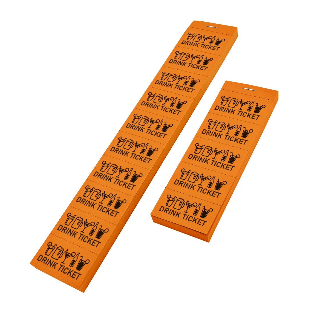 Drink Tickets On Strips With Icons Of Different Types of Drinks 10 or 5 Tickets Per Strip Orange