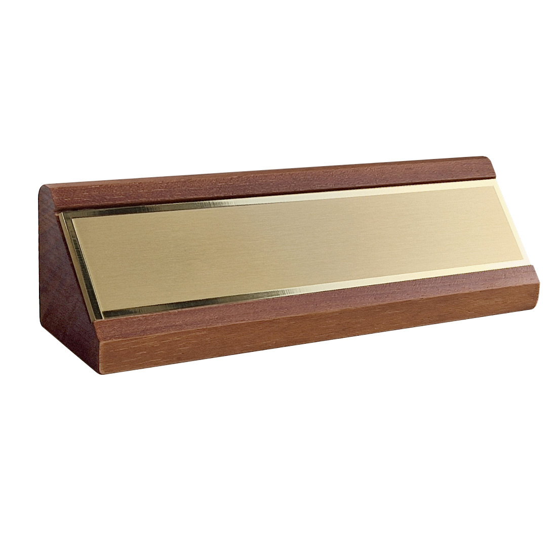 Executive Timber Desk Name Plate with Blank Gold Brass Insert 200x54mm