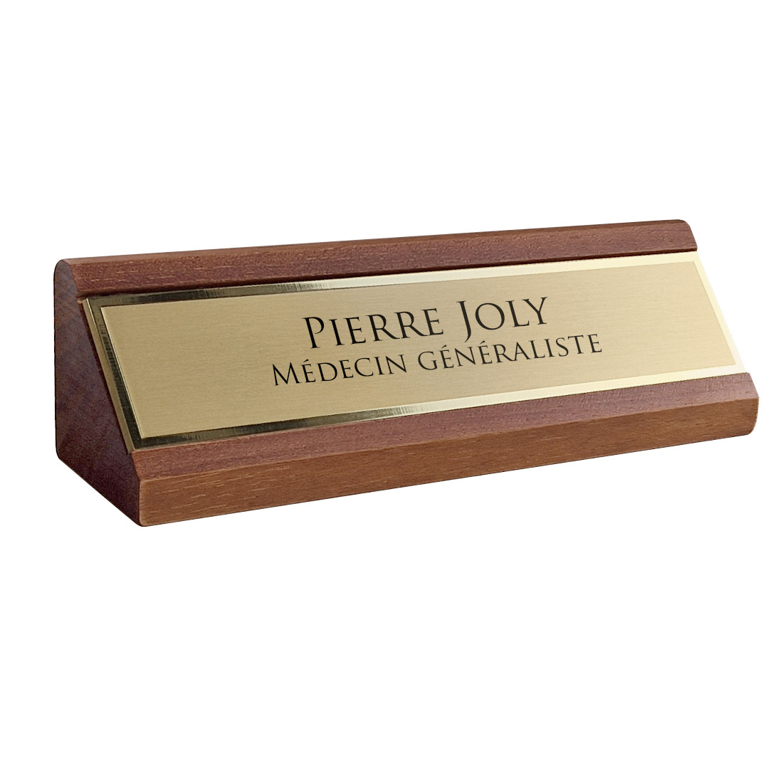 Custom Office Name Signs in Gold Brass and Wood with High-Contrast Black Text